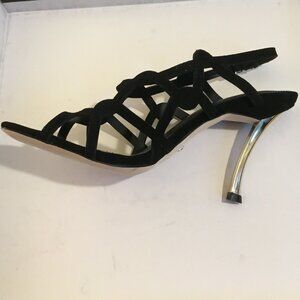 MARCIANO Vero Cuoio Gold High Heels Sandals Strappy Square Toe Leather Blk 9